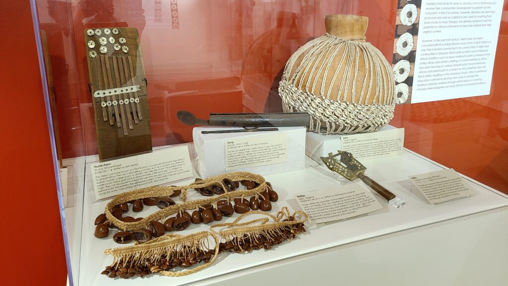 instruments in a display case