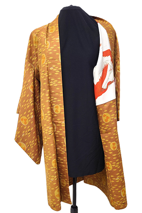 Yellow kimono with crane print